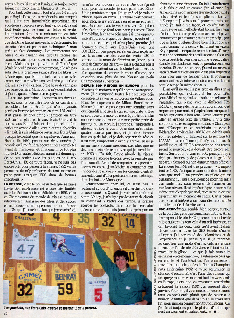 La septième page du sujet sur Jean-Michel Bayle dans le magazine l'équipe du 16 novembre 1991